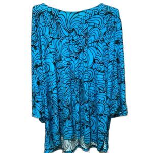 N Touch Blouse Women’s Size 2X Colors Blue & Black with Buttons 3/4 Sleeves